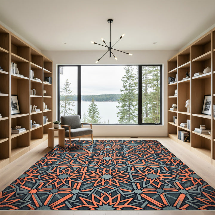 Orange Starburst Geometric Medallion Rug