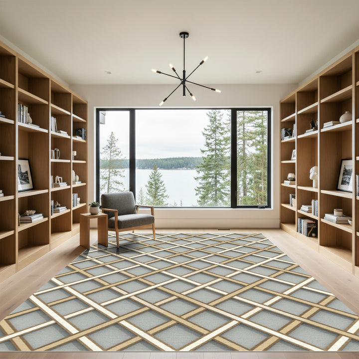 Gold and Gray Intersecting Square Rug