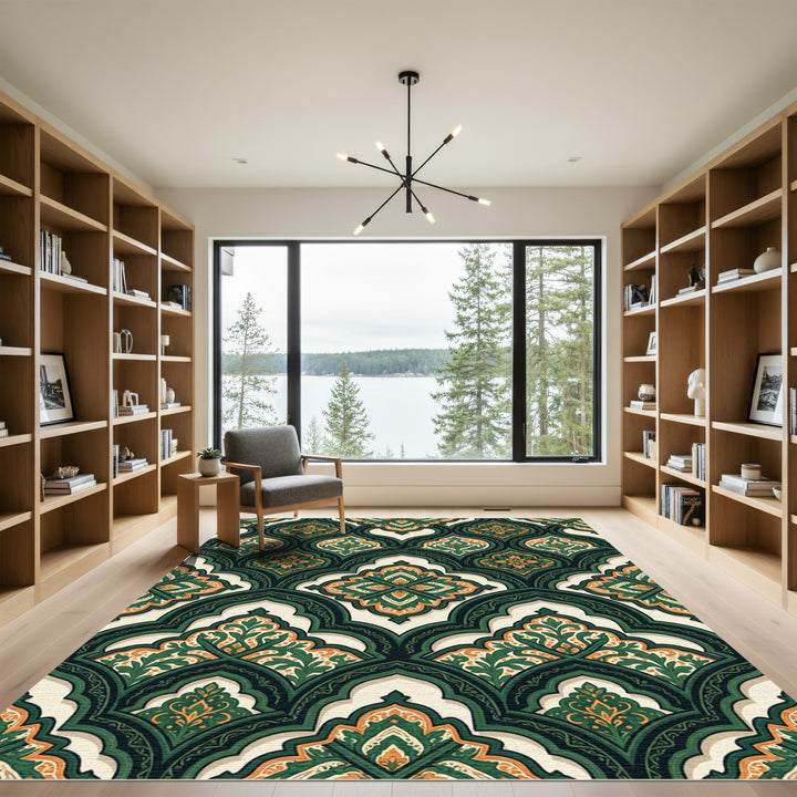 Emerald and Gold Arabesque Ornament Rug