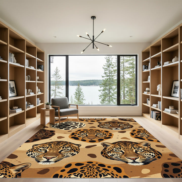Leopard Face Brown Abstract Rug