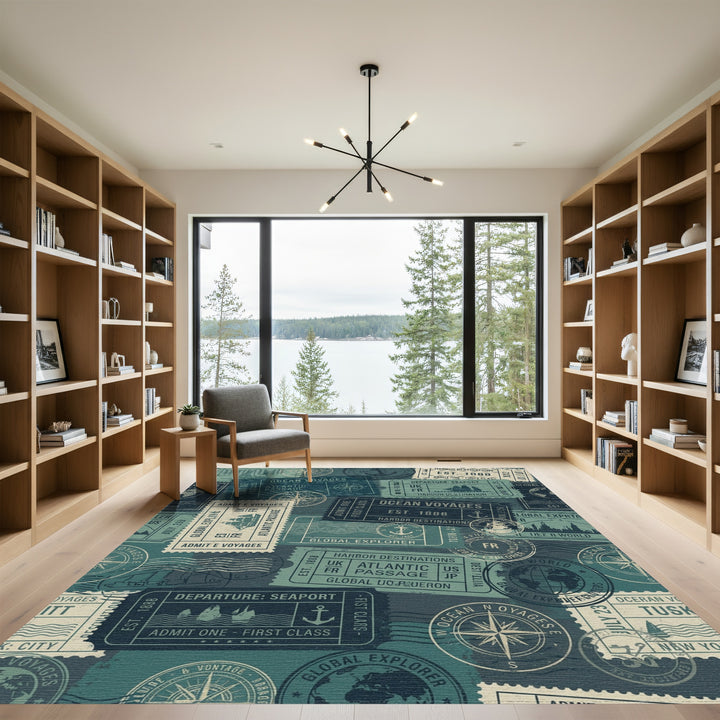 Ocean Voyages Stamps Collage Rug