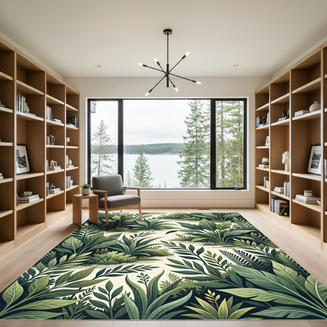 Verdant Lush Jungle Leaf Foliage Rug