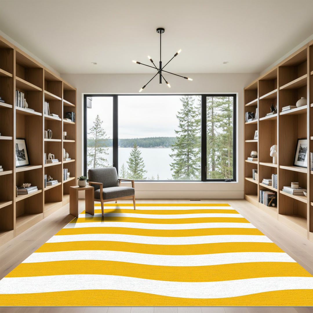 Golden Yellow Wavy Stripe Rug