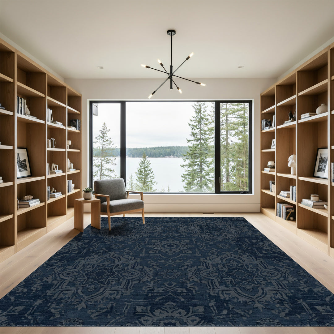 Distressed Midnight Blue Medallion Rug