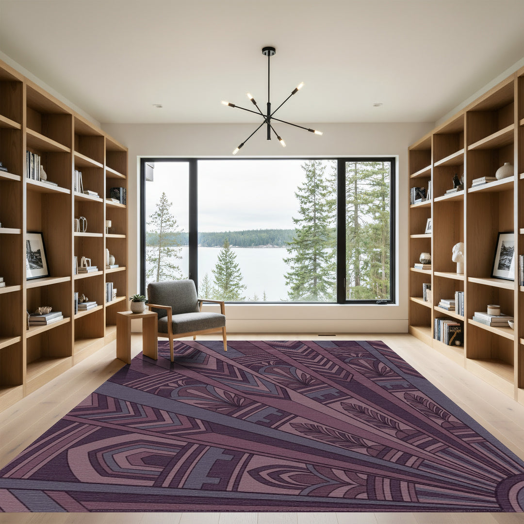Art Deco Plum Feather Sunburst Rug
