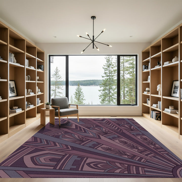 Art Deco Plum Feather Sunburst Rug