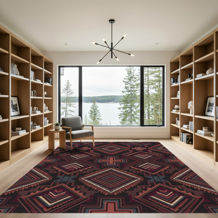 Deep Red Earthy Geo Diamond Cross Rug