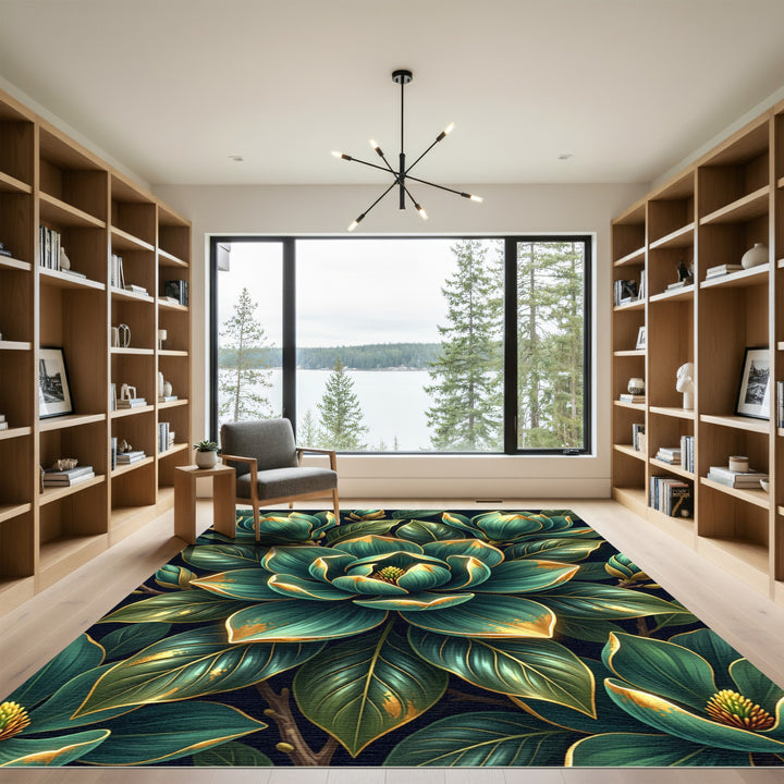 Emerald Gold Magnolia Bloom Rug