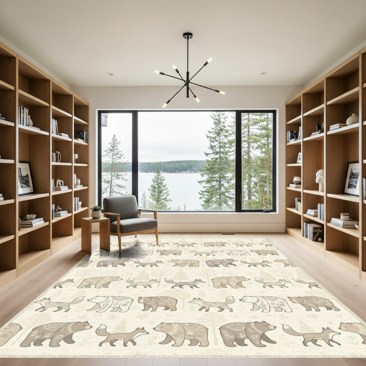 Woodland Bears and Foxes Scandinavian Scene Rug