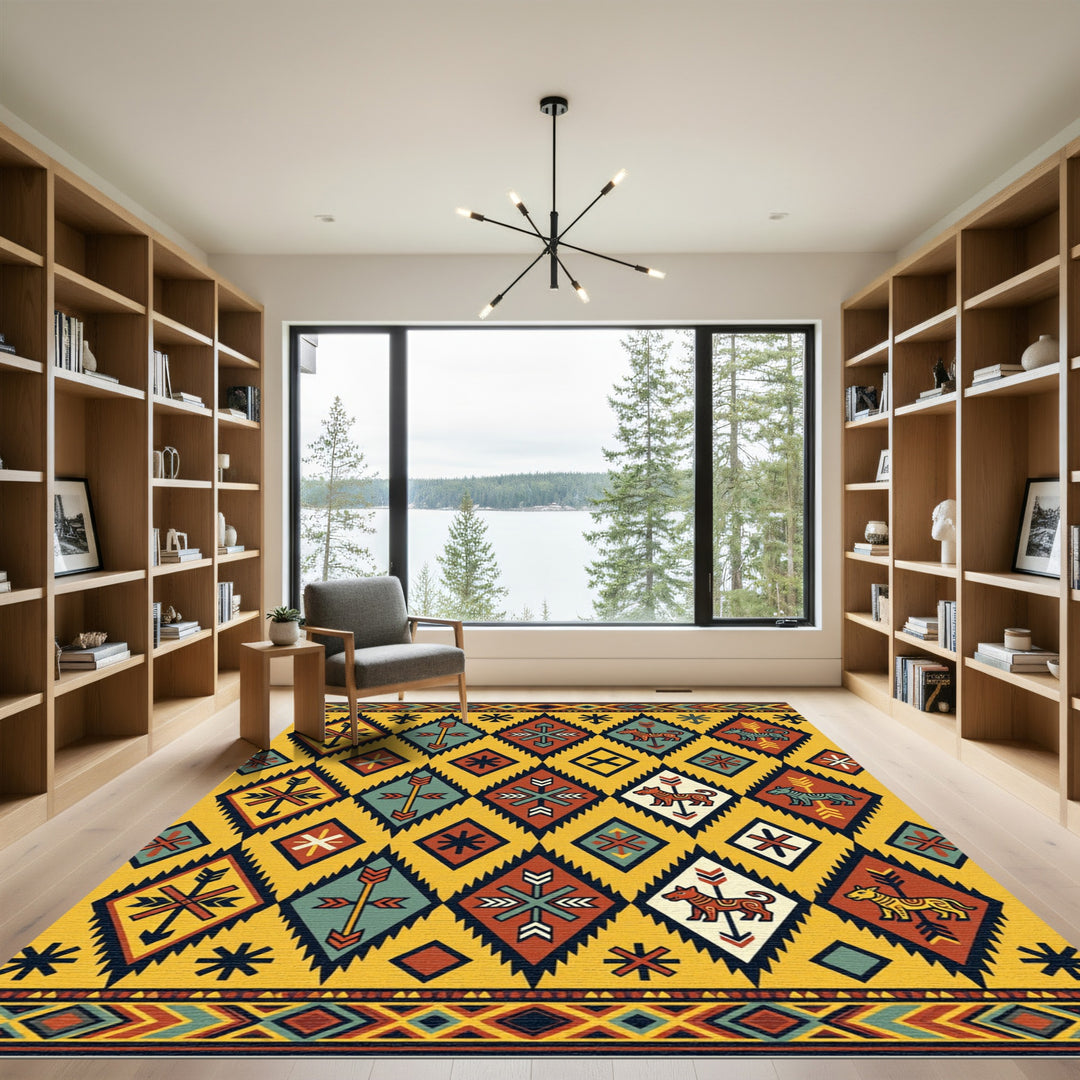 Tribal Dog Diamond Yellow Rug