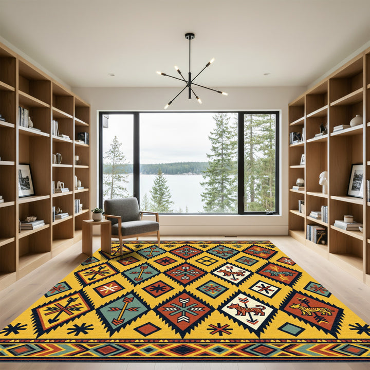 Tribal Dog Diamond Yellow Rug