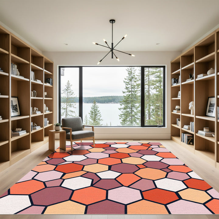 Warm Ombre Hexagon Mosaic Rug