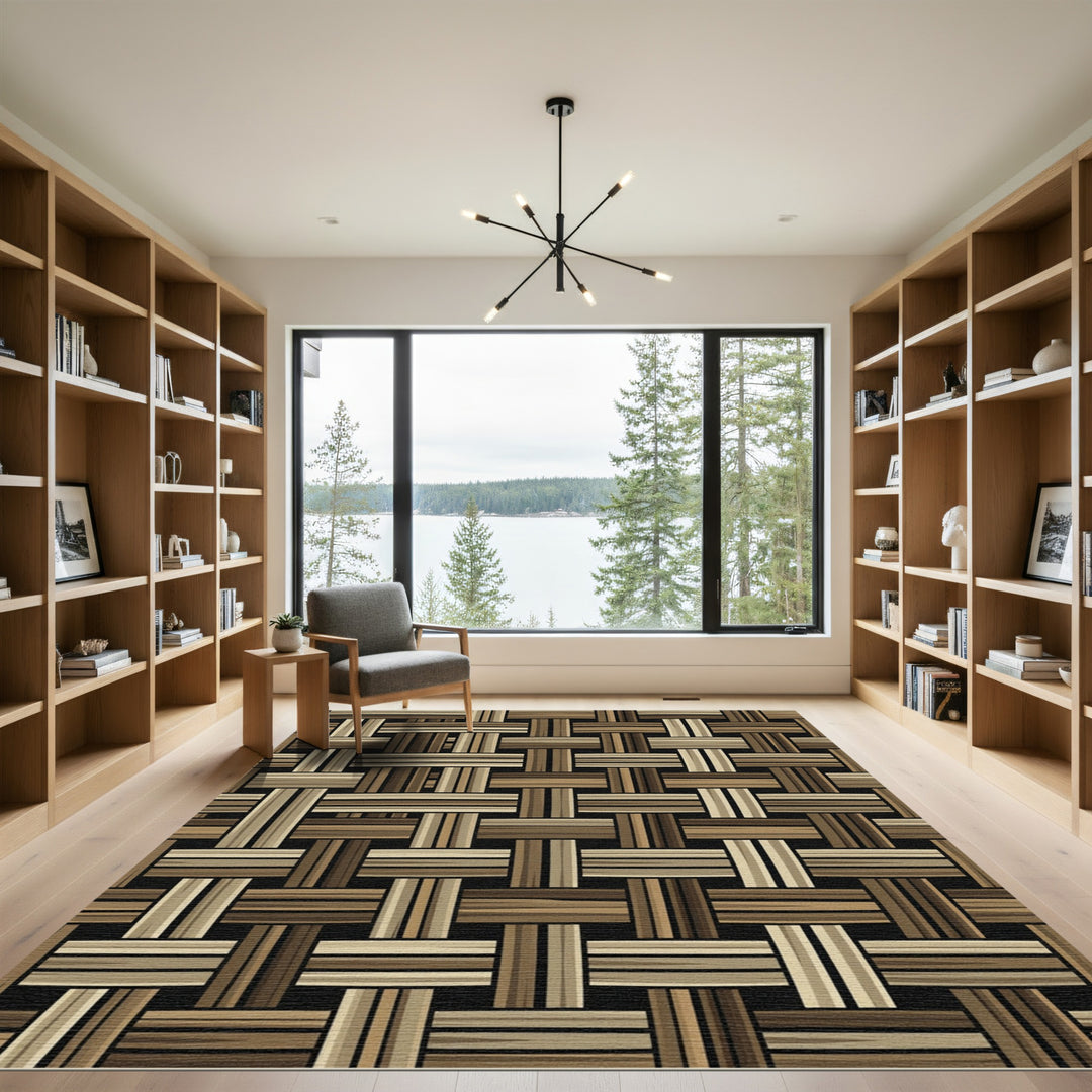 Woven Wood Grain Basketweave Rug