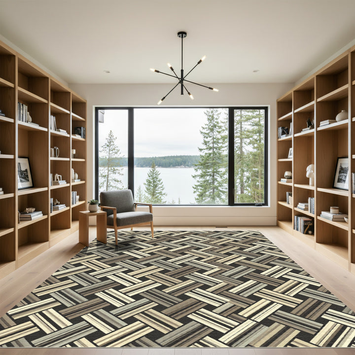 Neutral Woven Basketweave Geometric Rug