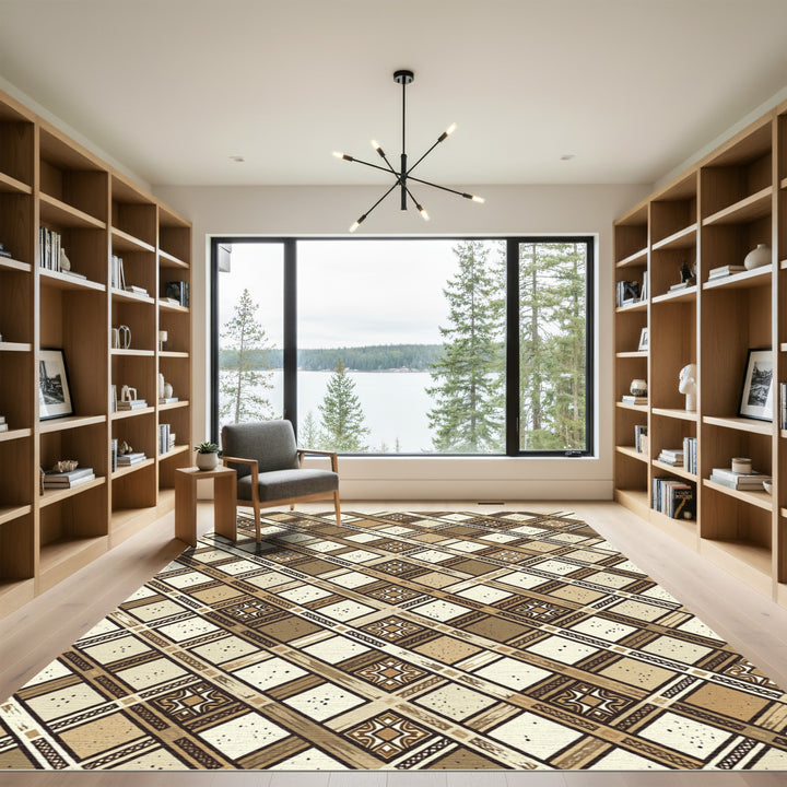 Rustic Beige Geometric Plaid Rug