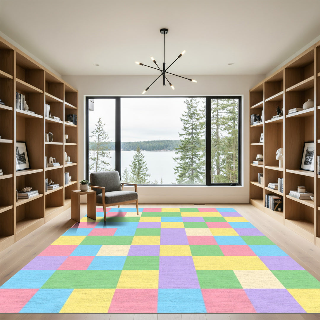 Pastel Gingham Checkerboard Squares Rug