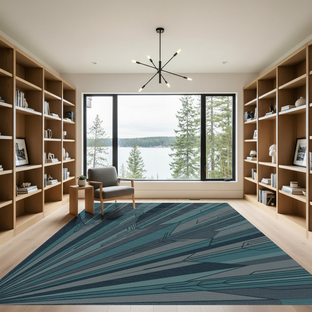 Deep Teal Geometric Radial Burst Rug