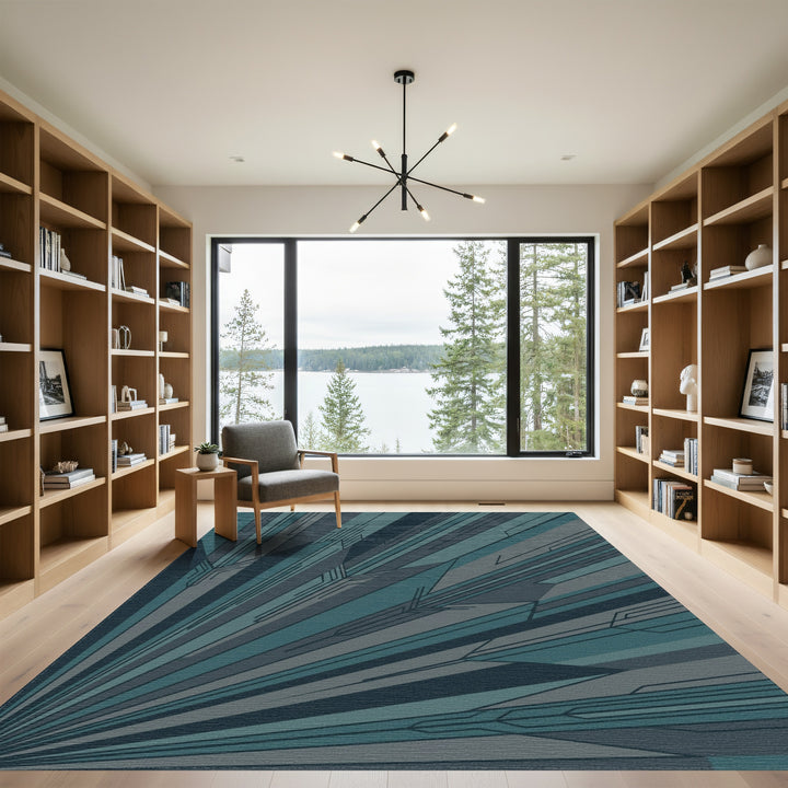 Deep Teal Geometric Radial Burst Rug