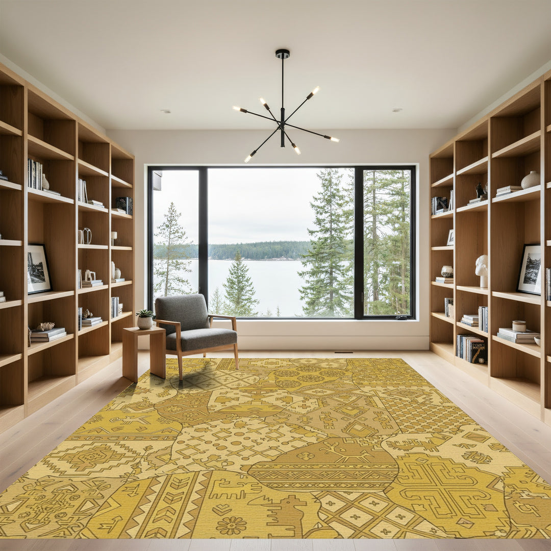 Golden Warm Patchwork Geometric Medallion Rug