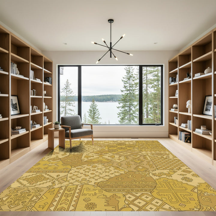 Golden Warm Patchwork Geometric Medallion Rug