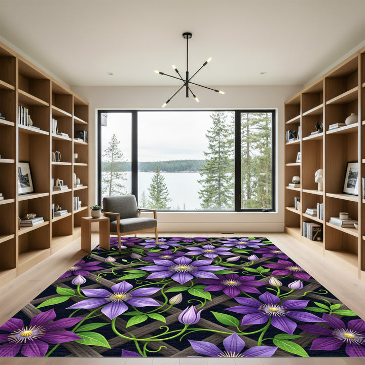 Purple Clematis Blooming Garden Lattice Rug