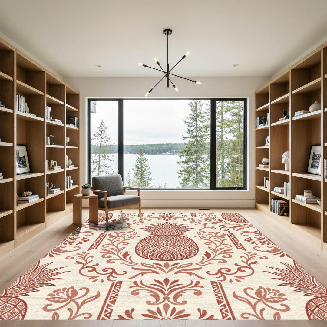 Rustic Red Pineapple Floral Scroll Rug