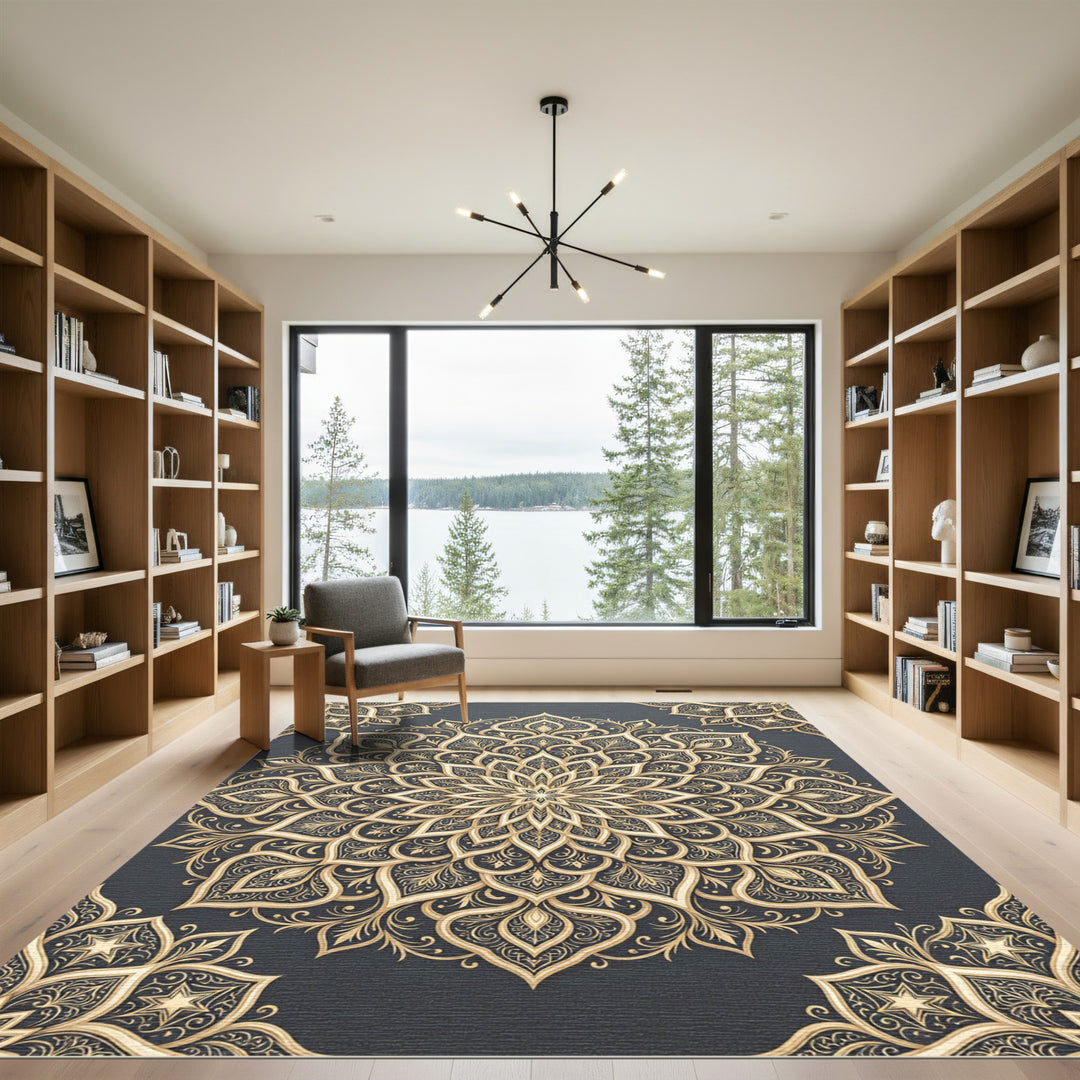 Golden Floral Mandala Rug