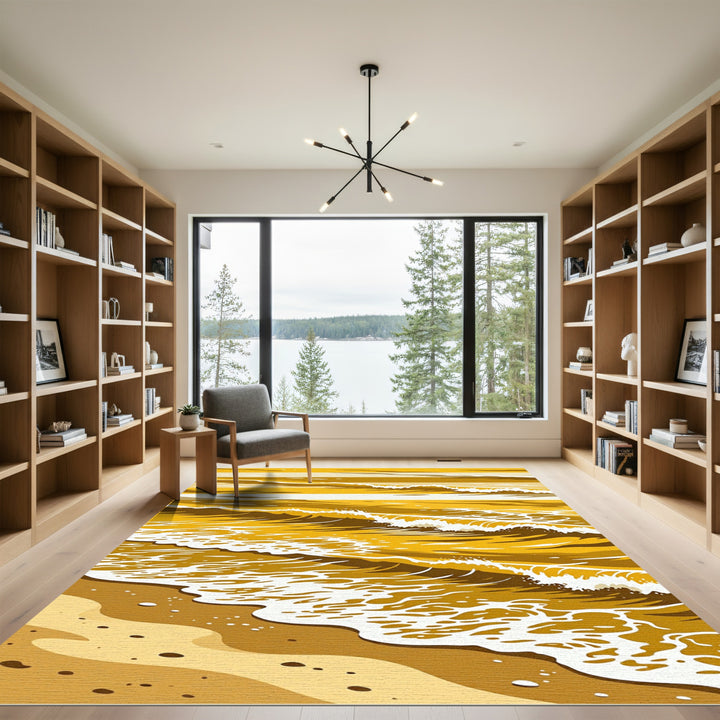 Golden Ocean Waves Beach Rug