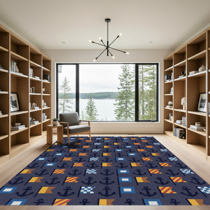 Nautical Navy Anchor Flag Medley Rug