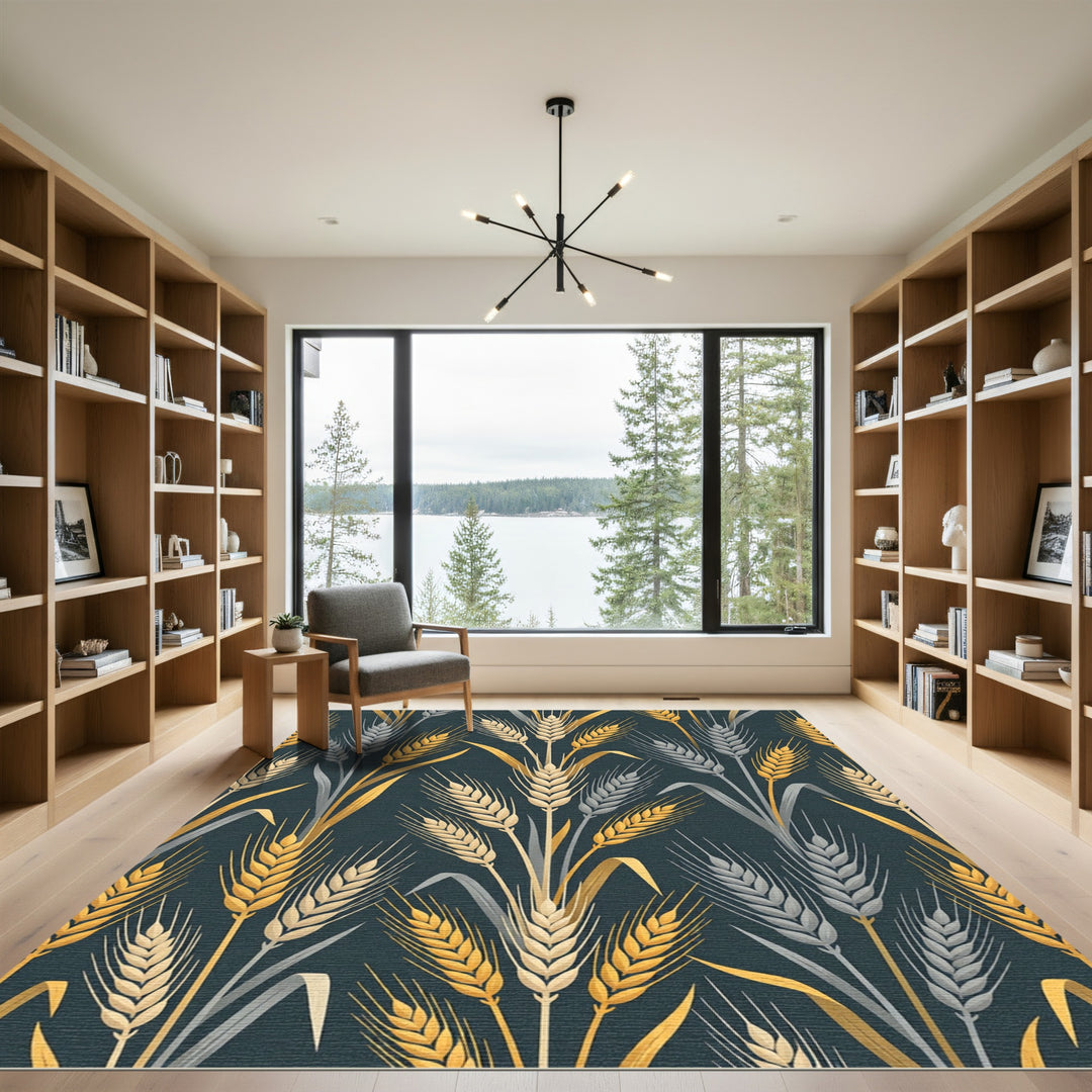 Golden Wheat Stalks on Dark Background Rug