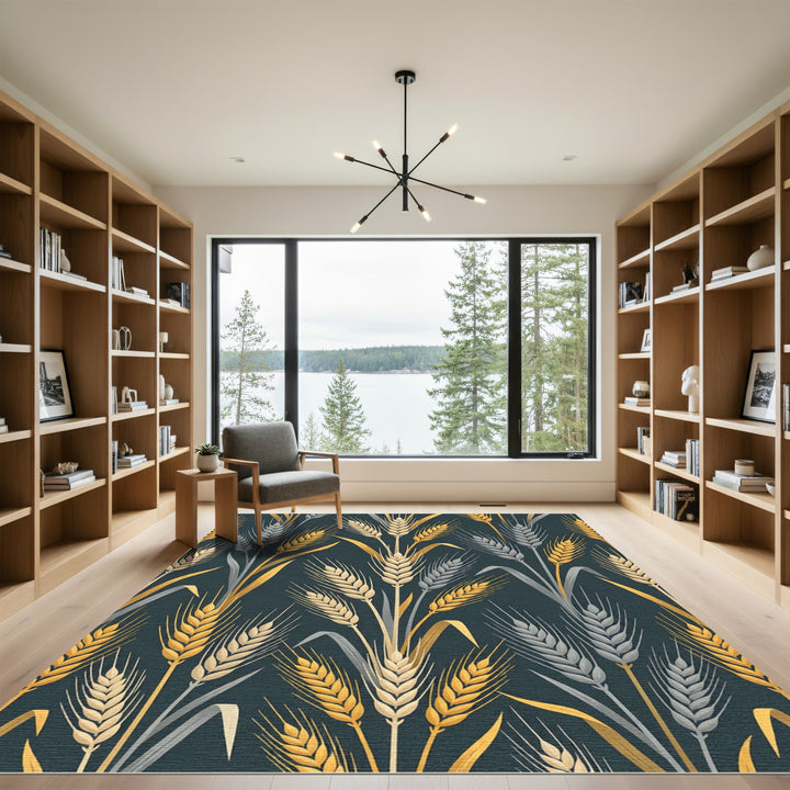 Golden Wheat Stalks on Dark Background Rug