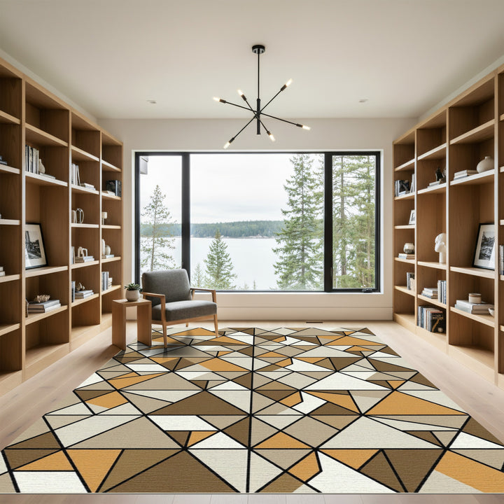Geometric Ochre Brown Neutral Triangles Rug