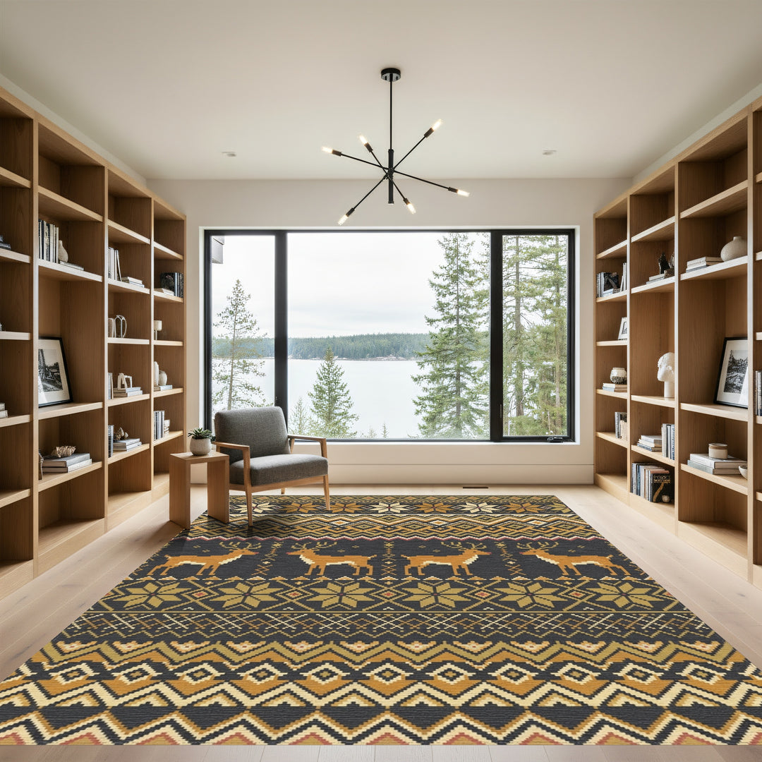 Golden Deer Geometric Nordic Sweater Inspired Rug