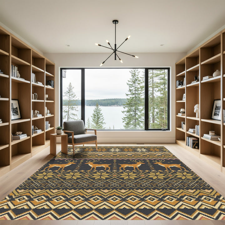 Golden Deer Geometric Nordic Sweater Inspired Rug