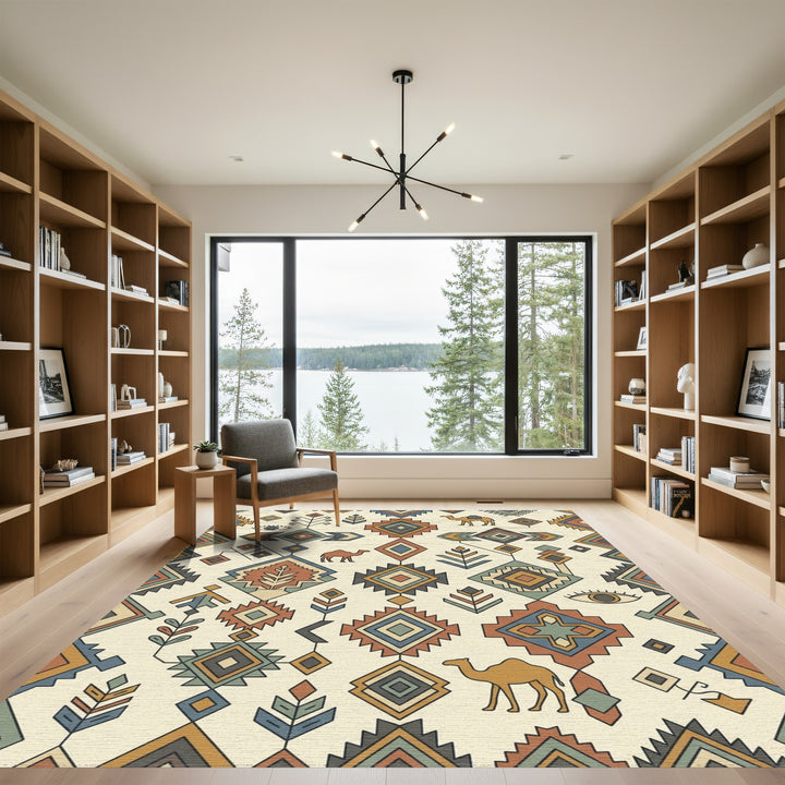 Desert Camel Caravan Geometric Medallion Rug