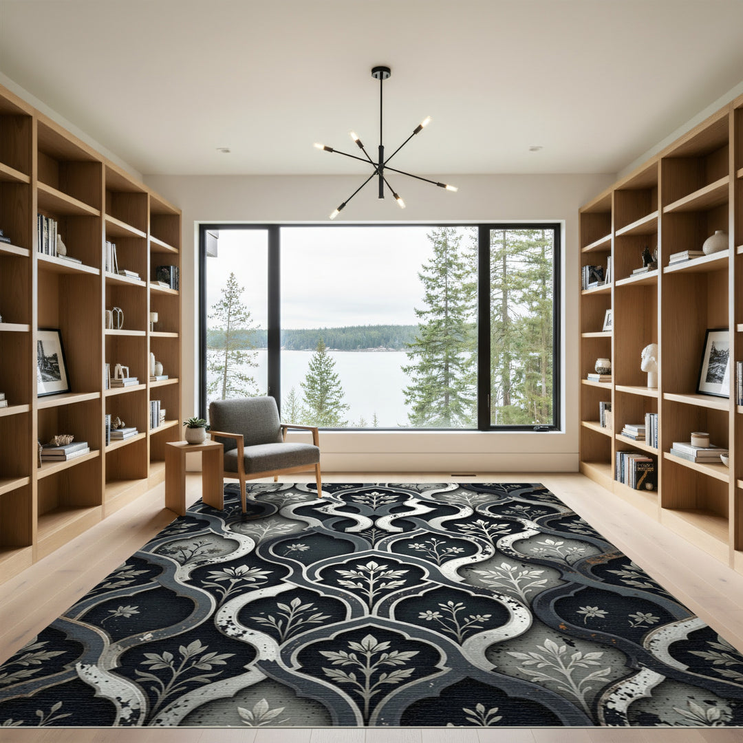 Ornate Gray Floral Lattice Rug