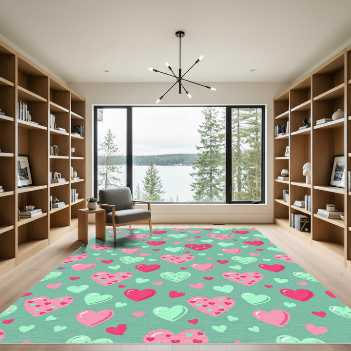 Sweet Pink Mint Hearts Rug