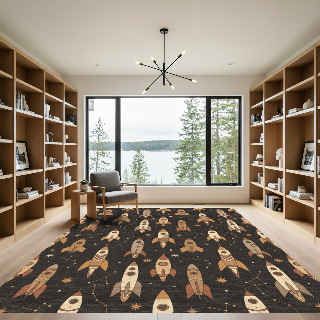Space Rockets Constellation Earth Tones Rug