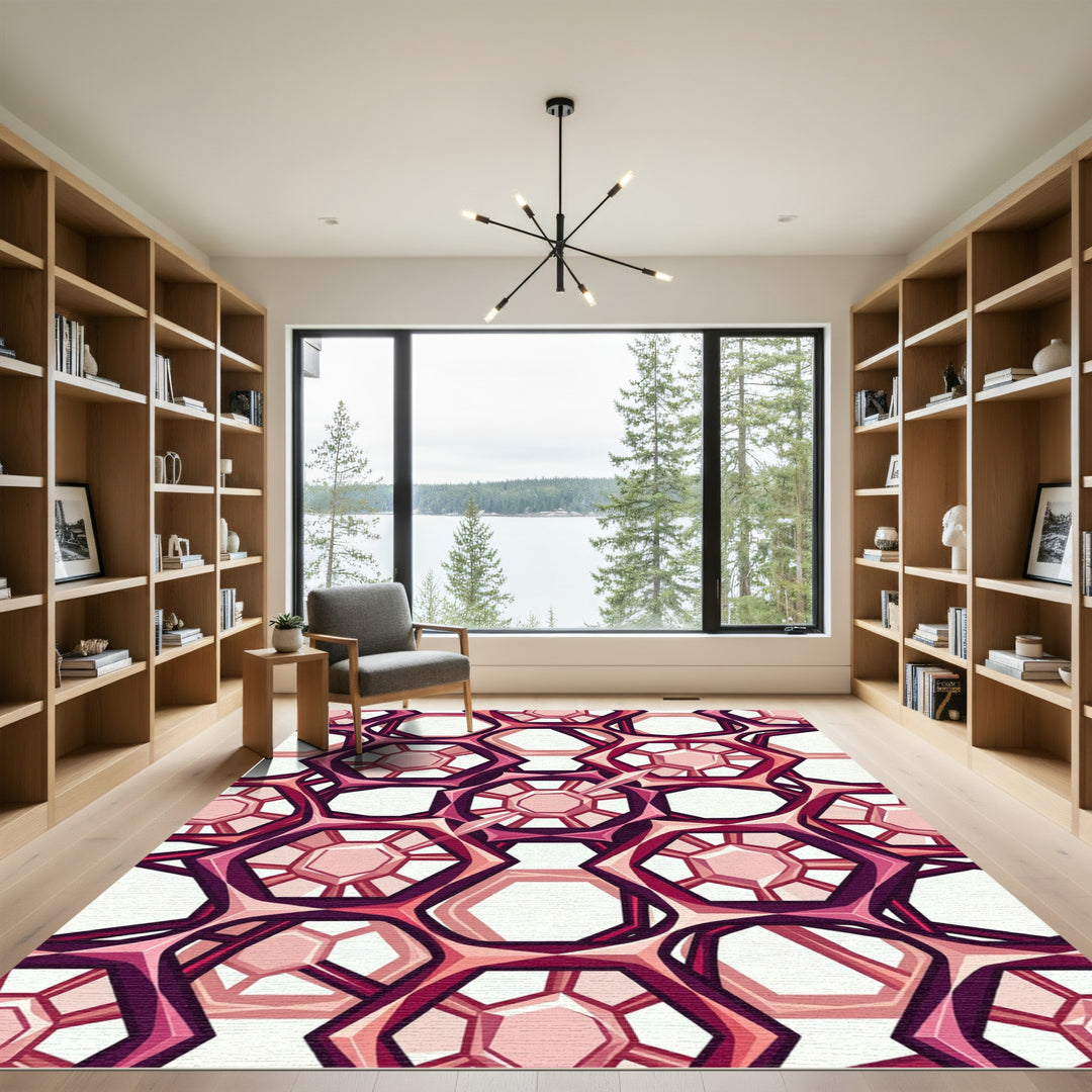 Crimson And Pink Geometric Faceted Jewel Rug