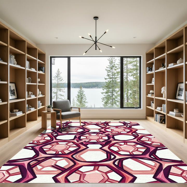 Crimson And Pink Geometric Faceted Jewel Rug
