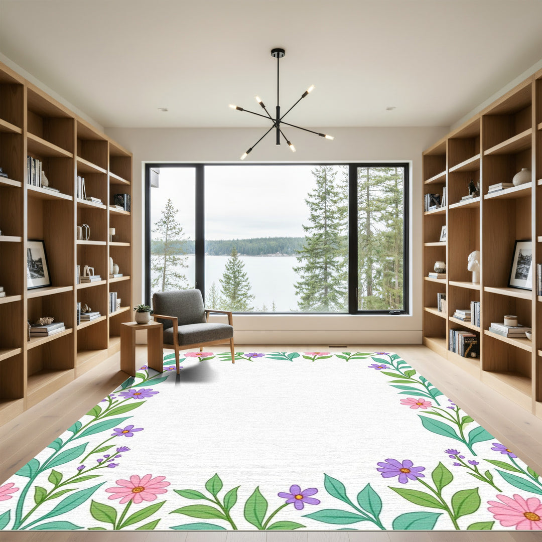 Pink Purple Floral Vine Border Rug