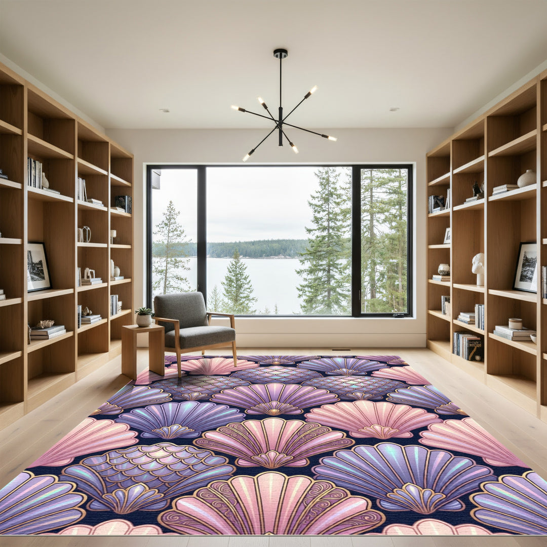 Iridescent Shells Gold Trimmed Pattern Rug
