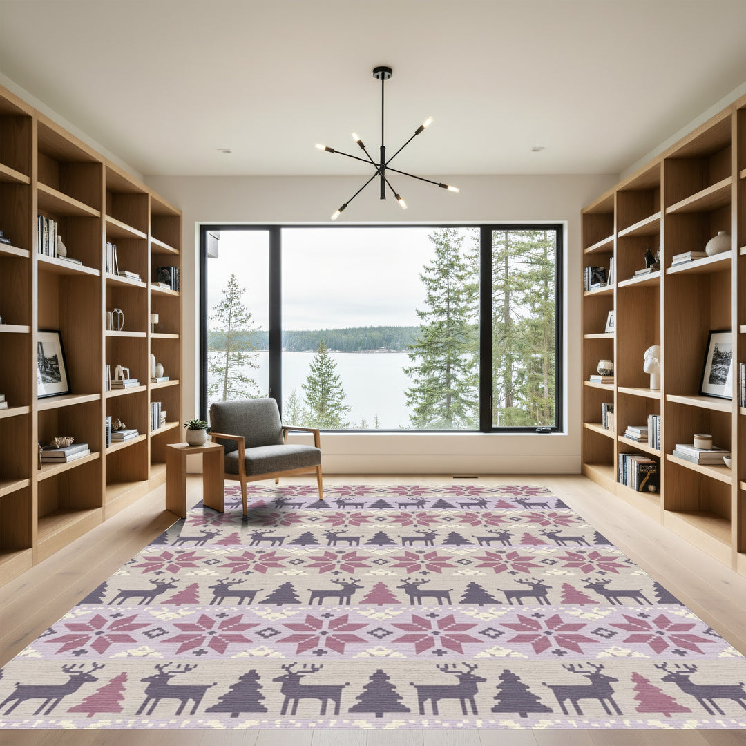 Pale Lavender Reindeer Pine Tree Stars Rug