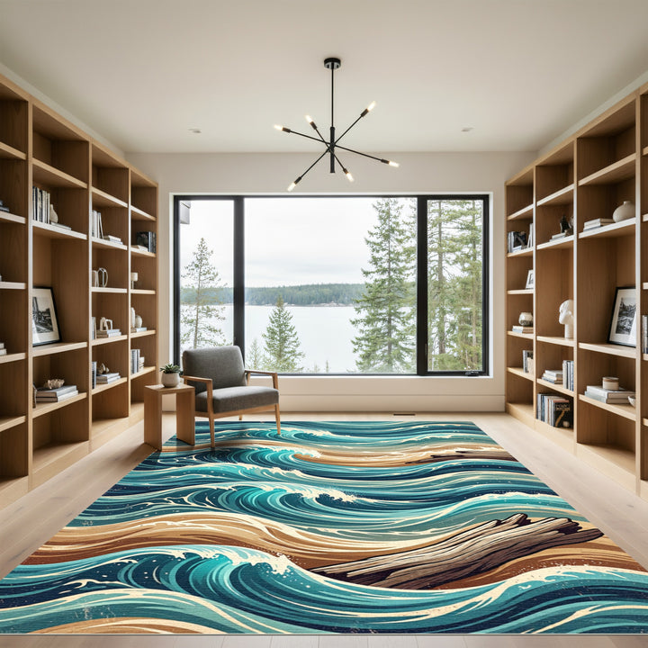 Ocean Waves Sand Wood Abstract Rug