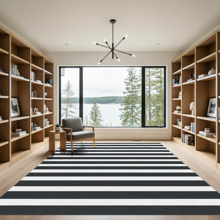 Classic Black White Horizontal Stripes Rug