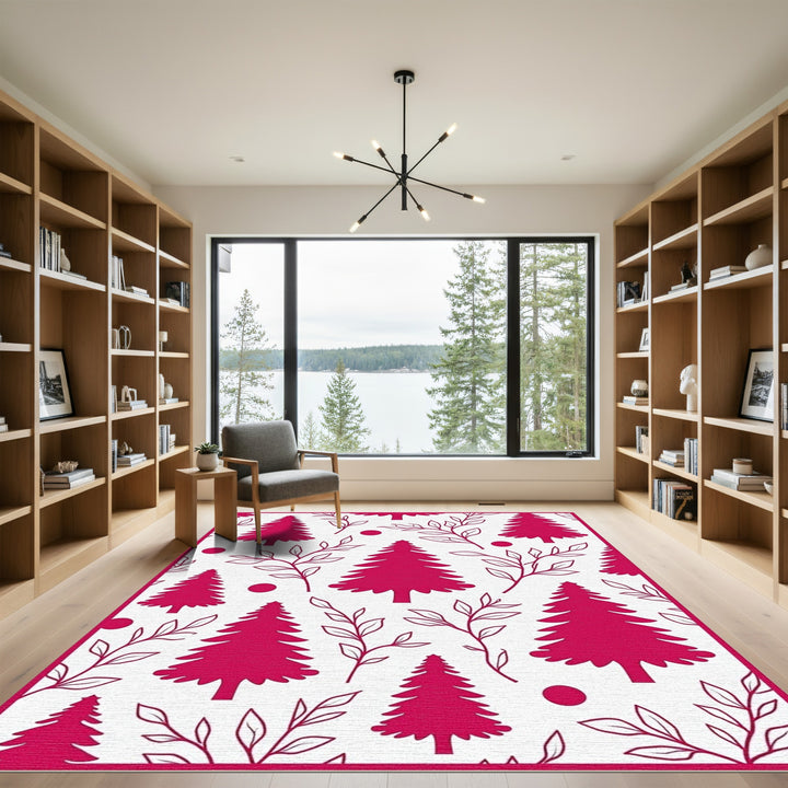 Crimson Evergreen Boughs Scatter Rug