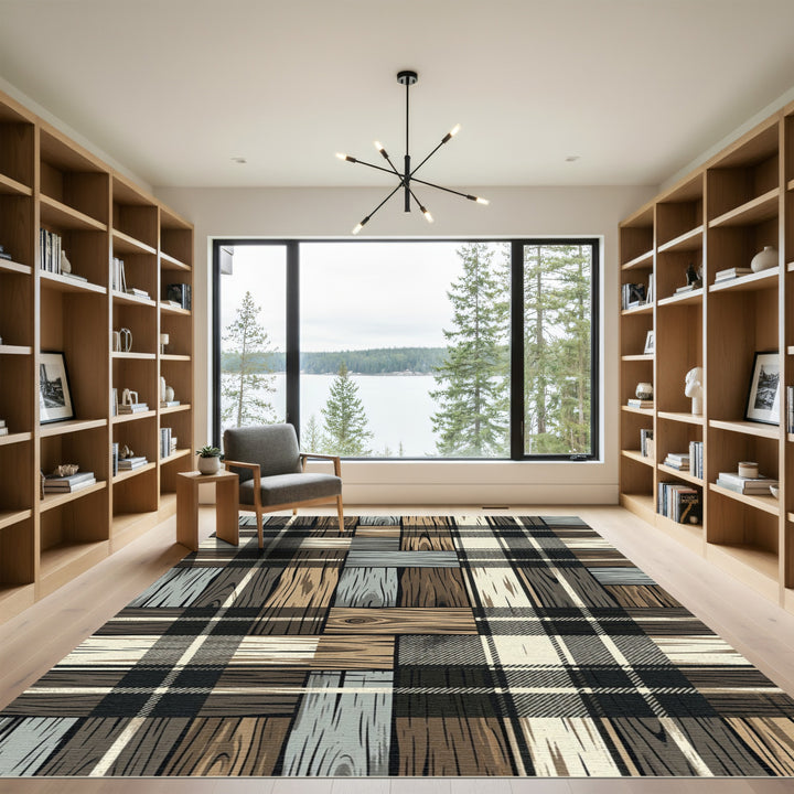 Rustic Wood Plaid Patchwork Rug