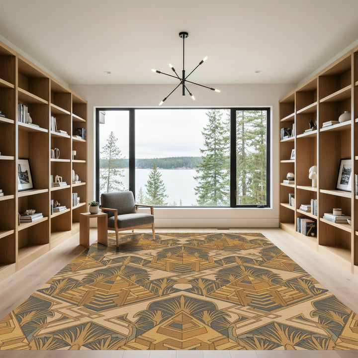 Golden Art Deco Geometric Pyramid Rug