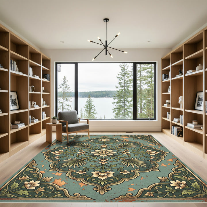 Vintage Teal Floral Arabesque Rug