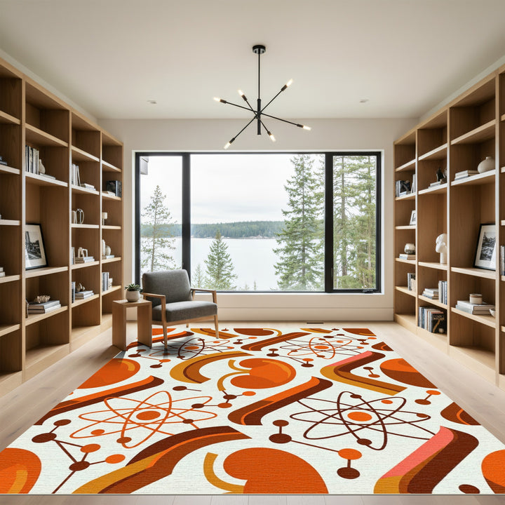 Retro Atomic Swirl Orange Kidneys Rug